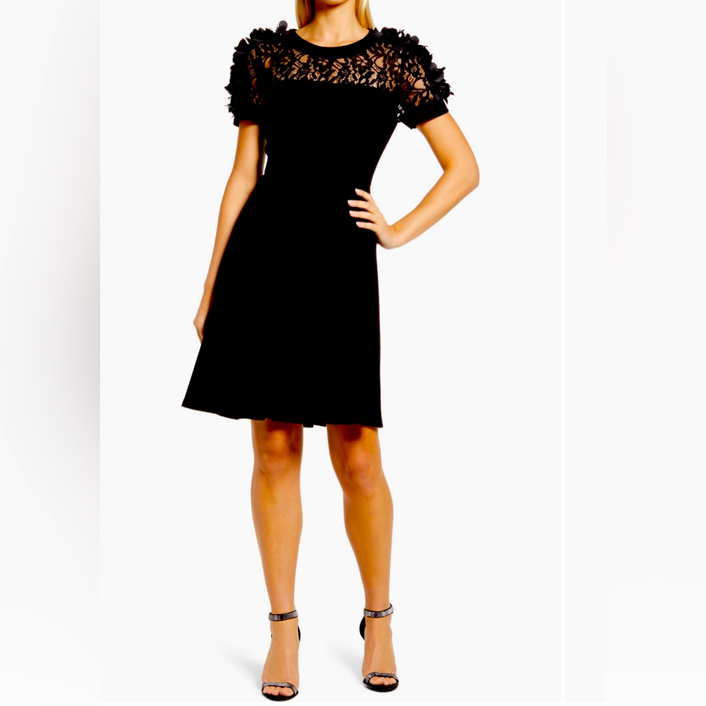 Shani Floral Appliqu Fit And Flare Cocktail Dress Size 12 Black